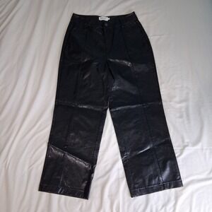Cream CR Candi Trouser Faux Leather Wide Leg Slant‎ Pocket Pants Sz 38 Edgy